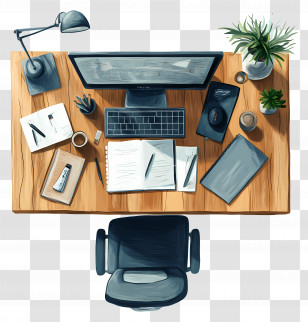 Office Top View - Modern Office Desk Setup Transparent PNG
