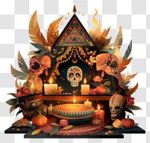 Dia De Muertos Altar - Day Of The Dead Altar With Candles And Skulls Transparent PNG