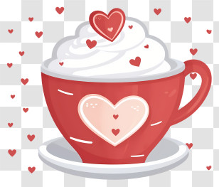 Minimalized Flat Vector Illustrate - Romantic Red Heart Mug With Cream Transparent PNG