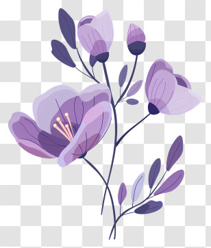 Purple Flower Twig - Beautiful Purple Flowers With Leaves Transparent PNG