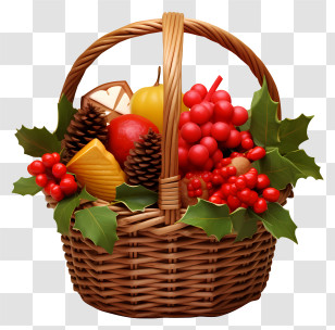 Wicker Basket - Festive Basket With Fruits And Decorations Transparent PNG