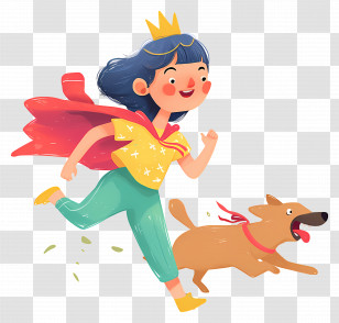 Girl Wearing Red Cape - Joyful Girl Running With Dog Transparent PNG