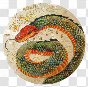 Chinese Zodiacs - Traditional Art Of Coiled Green Snake Transparent PNG
