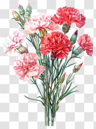 Vintage Flowers - Vivid Carnation Flowers Bouquet Transparent PNG
