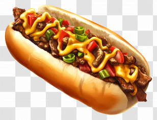 Cheesesteak - Cheesy Hot Dog With Toppings Transparent PNG