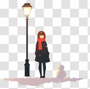 Girl In Snow - Girl With Snowman In Winter Scene Transparent PNG