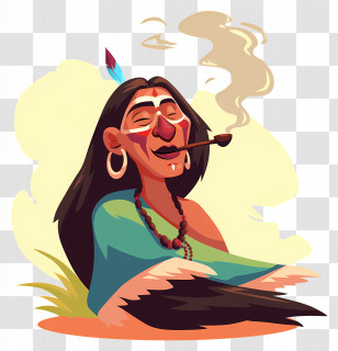 Indian Shaman - Cartoon Character With Pipe Transparent PNG