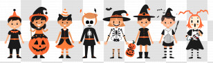 Halloween Kids - Children In Colorful Halloween Costumes Transparent PNG