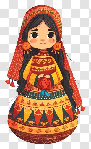 Art - Illustration Of A Girl In Traditional Ethnic Costume Transparent PNG