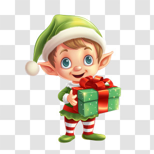 Christmas Elf - Smiling Christmas Elf Holding Gift Box Transparent PNG