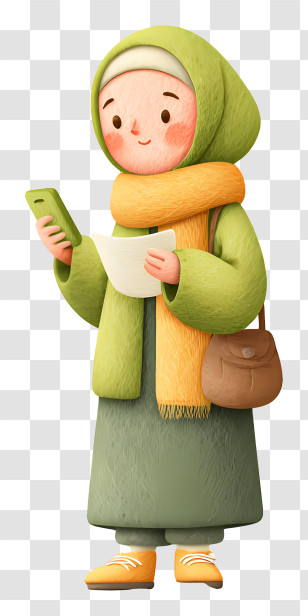 Muslim Woman Reading User Agreement - Woman In Green Hijab With Phone Transparent PNG