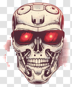 Skull Robot Head - Robot Skull With Red Eyes Transparent PNG