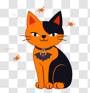 Halloween Cat - Orange And Black Cat With Halloween Theme Transparent PNG