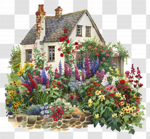 Cottage Garden - Charming Cottage Garden Illustration Transparent PNG