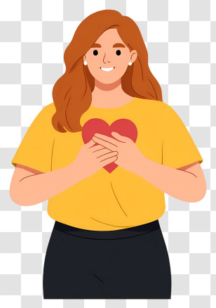 Woman Holding A Heart - Cartoon Woman Holding Heart Transparent PNG