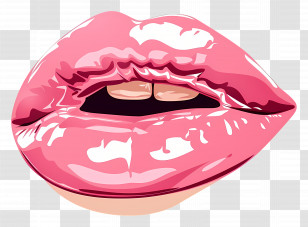 Pink Kiss - Lips With Shiny Pink Lipstick Transparent PNG