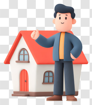 Man Promoting House For Sale - Cartoon Man With House Giving Thumbs Up Transparent PNG