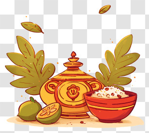 Happy Ugadi - Traditional Pot With Food Elements Transparent PNG