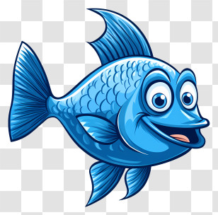 Fish Face - Blue Cartoon Fish With Big Eyes Transparent PNG