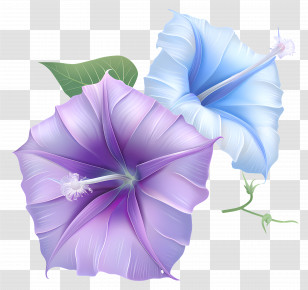 Morning Glory Flowers - Realistic Blue And Purple Flowers Transparent PNG