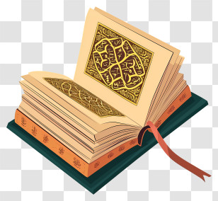 Cartoon Holy Book Of Koran - Open Decorative Book With Designs Transparent PNG