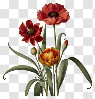 Red And Yellow Flowers - Red Flowers In Bloom Transparent PNG