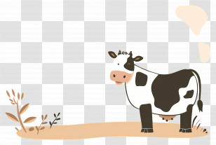 Cartoon Cow - Simple Black And White Cow Illustration Transparent PNG