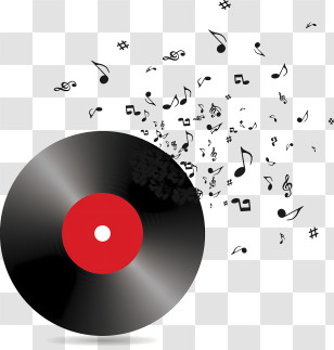 Cd - Vinyl Record With Floating Music Notes Transparent PNG