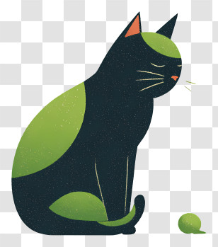 Sleek Modern Cat - Green-Accented Black Cat Illustration Transparent PNG
