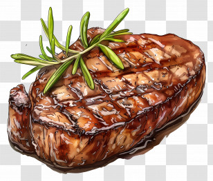 Cooked Steak - Grilled Steak Garnished With Fresh Rosemary Transparent PNG