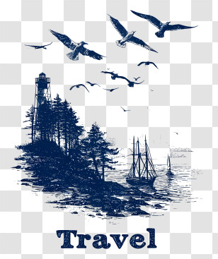 Travel Logo - Travel Scene With Lighthouse And Seagulls Transparent PNG