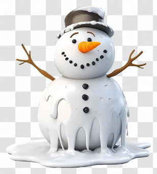 Melting Snowman - Melting Snowman With Hat And Carrot Nose Transparent PNG