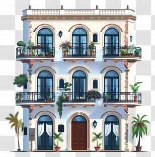 Building - Elegant Building With Balconies Transparent PNG