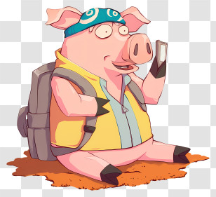 Hiking Pig - Cartoon Pig With Backpack Ready For Adventure Transparent PNG