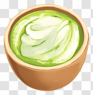 Matcha Milk Tea - Illustration Of Matcha Green Tea In Wooden Bowl Transparent PNG