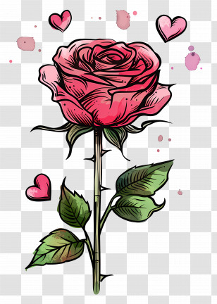 Red Rose With Hearts - Red Rose With Hearts Romantic Illustration Transparent PNG