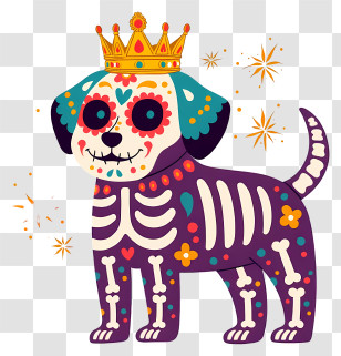 Day Of The Dead Dog - Crowned Sugar Skull Dog Transparent PNG