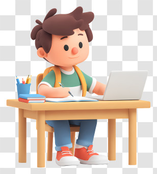 School Boy Making Homework - Boy Studying With Laptop Transparent PNG
