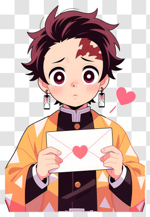 Zenitsu Agatsuma - Shy Dark-haired Boy Holding Love Letter Transparent PNG