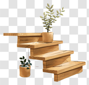 Wooden Stairs - Wooden Stairs With Plants Transparent PNG