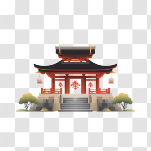 Shinto Shrine - Historic Temple With Red Roof Transparent PNG