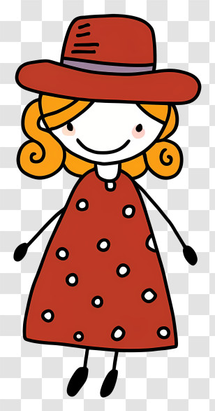 Cartoon Girl - Cute Cartoon Girl In Hat And Polka-Dot Dress Transparent PNG