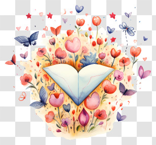 Butterflies And Flowers - Floral Envelope With Butterflies Transparent PNG