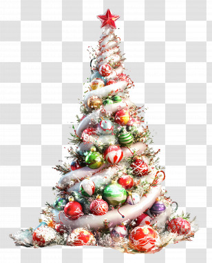 Christmas Candy Tree - Decorated Christmas Tree With Ornaments And Star Transparent PNG