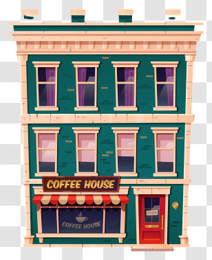 Coffee Shop - Green Coffee House Building Transparent PNG