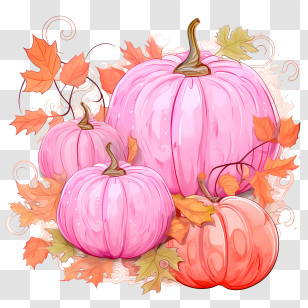 Pink Pumpkin - Pink Pumpkins With Fall Leaves Illustration Transparent PNG