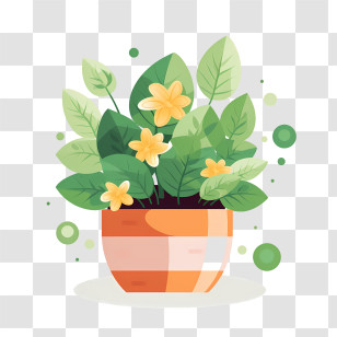 Flower Pot - Vibrant Potted Plant With Green Leaves And Yellow Flowers Transparent PNG