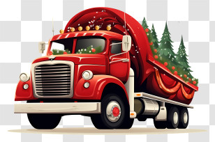 Red Semi Trailer - Red Vintage Christmas Truck With Trees Transparent PNG