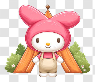 My Melody Camping - Pink Bunny With Tent In Cute Cartoon Style Transparent PNG