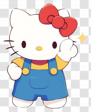 Hello Kitty - Cartoon Cat Waving With Red Bow Transparent PNG